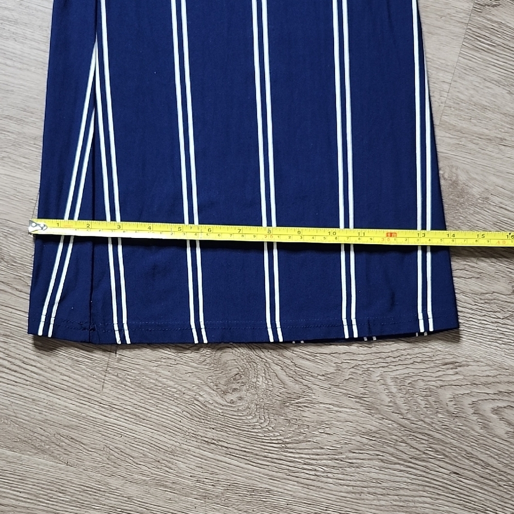 Olivaceous Navy Blue Vertical Stripe Wide-Leg Jumpsuit - Picture 4 of 14
